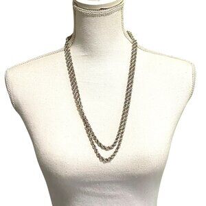 Vintage Crown Trifari Double Ring Chain Necklace 54" Silver Tone Sparkly Bling‎